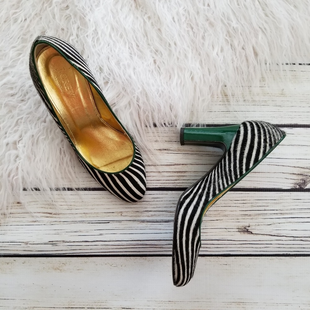 J. Crew Collection zebra print calf hair heels